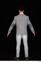  Larry Steel black shoes business dressed grey suit jacket jeans standing white shirt whole body 0013.jpg